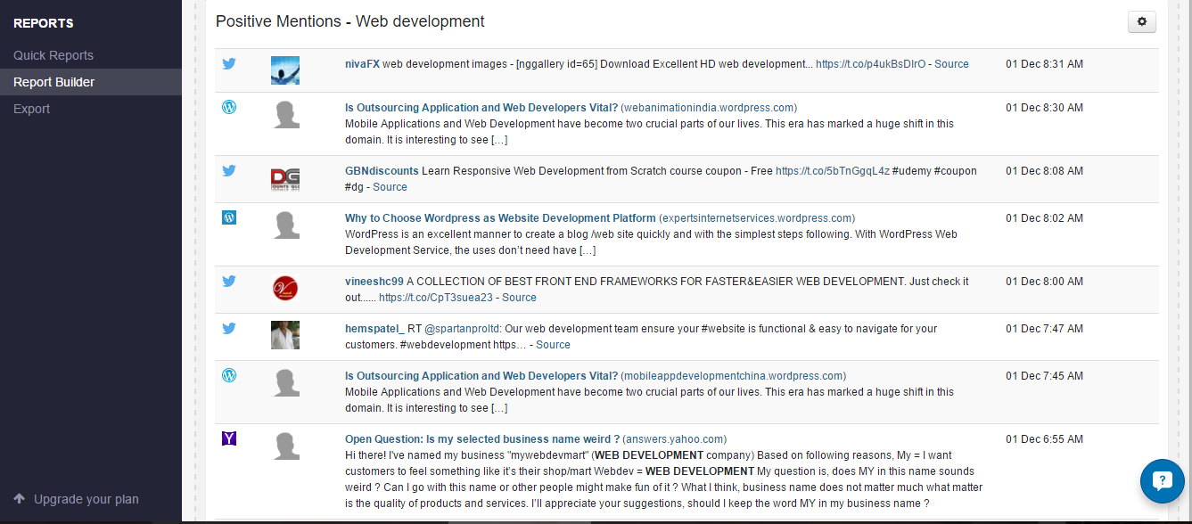 SENDIBLE- POZITIVE MENTIONS FOR WEB DEVELOPMENT- TWITTER REPORT MODULE