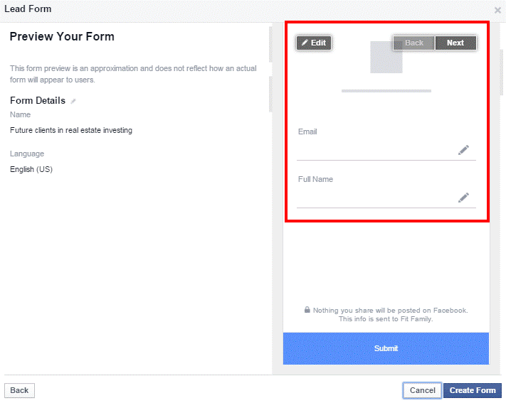 preview your form facebook