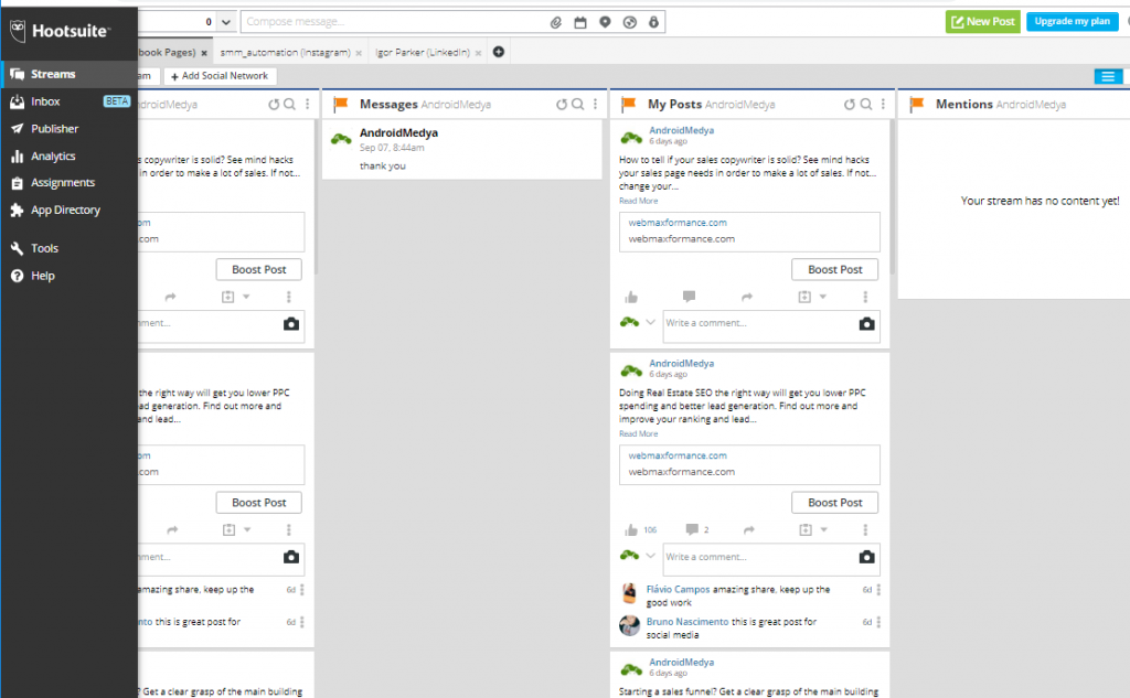 Hootsuite dashboard